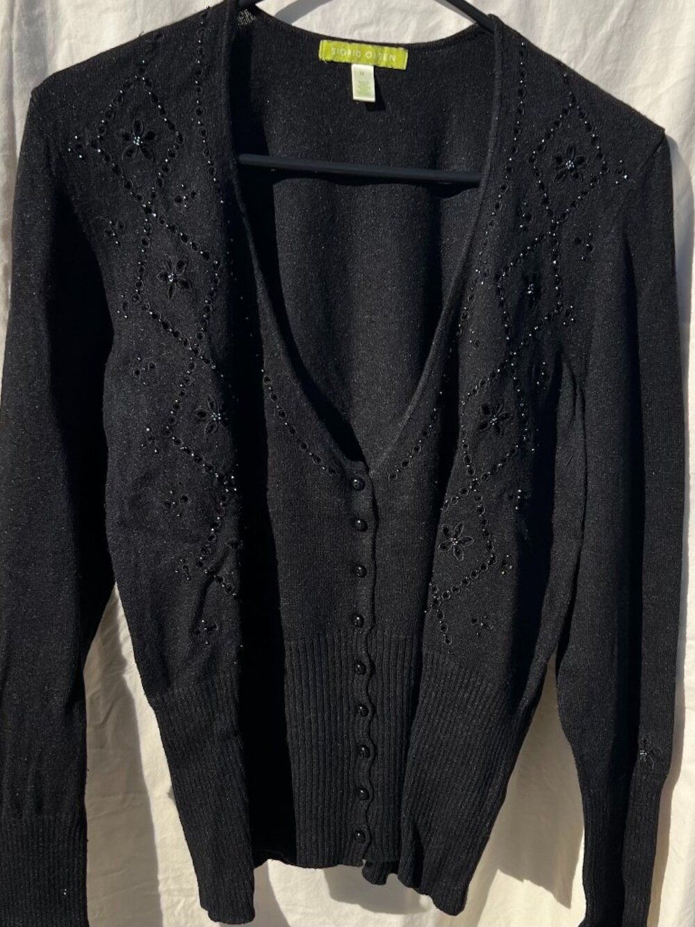 Sigrid Olsen Womens Black Eyelet Cardigan Size M.